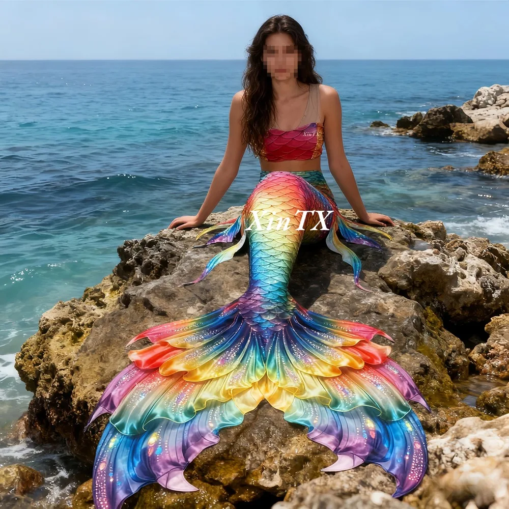 Marine Aquarium Kit - マーメイドテール虹色の大きな女性用テール水着、ダイビング、水族館での水泳、海辺の写真撮影用 HD 新品