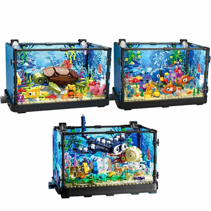 Marine Aquarium & Regional Centre Reviews - ライト付き水槽ビルディングブロックセット、水槽、海洋カメ、14歳以上の子供向けビルディングブロックおもちゃ、ギフト、家の装飾